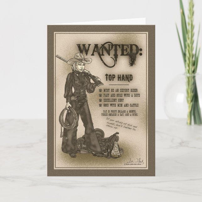 Carte de voeux supérieure de cow-girl de main (Devant)