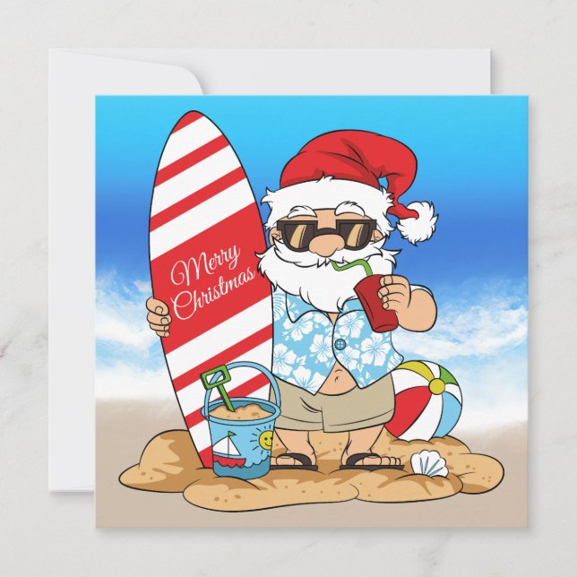 Carte de vœux Surfboard Santa (Devant)