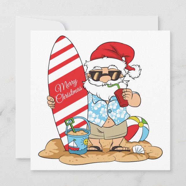 Carte de vœux Surfboard Santa (Devant)