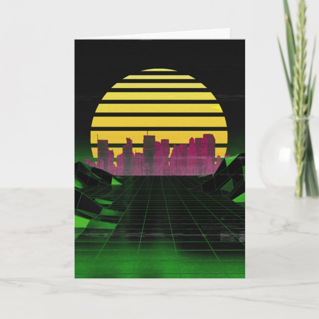 Carte de voeux Synthwave verte (Devant)