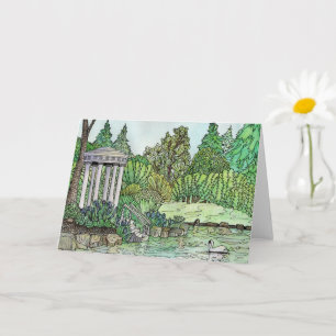 Carte de voeux - Temple Swan Pond, Morris Arboretu
