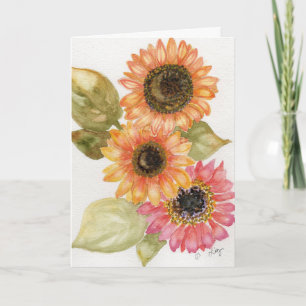 Carte de vœux - Tournesols roses et orange