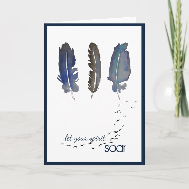Carte de voeux Trois Plumes Bleues (Devant)