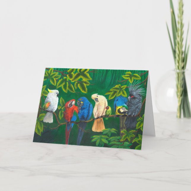 Carte De Voeux Tropicale Avec Parrots Dans La Jung (Devant)