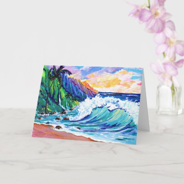 Carte de vœux tropicale de la côte Na Pali de Kaua (Orchidée)