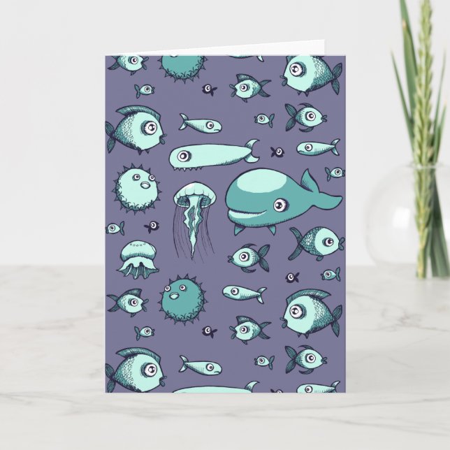Carte de voeux turquoise et bleue avec dessin de p (Devant)