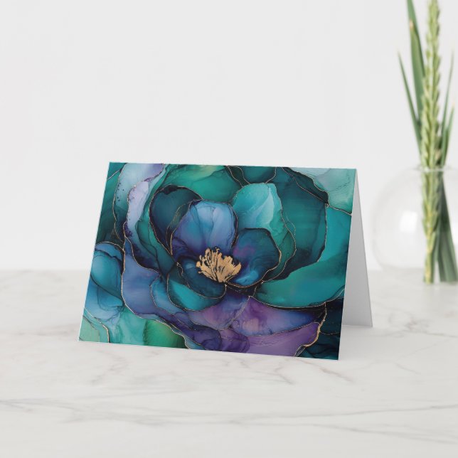 Carte de voeux turquoise et violette en fleur vier (Devant)