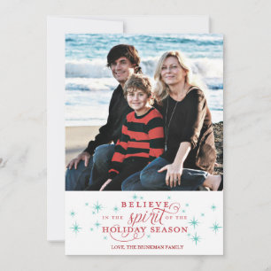 Carte de vœux Twinkle Red Script & Blue Stars Holi
