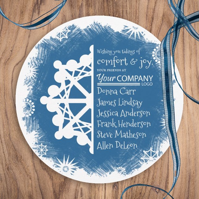 Carte de voeux unique Blue Company (winter blue company holiday card, blue business logo christmas greeting card blue white snowflake)