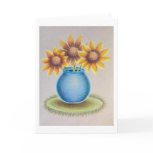 Carte de vœux Vase de tournesols