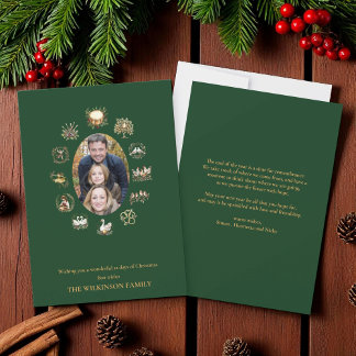 Carte de voeux verte pour les douze jours de Noël