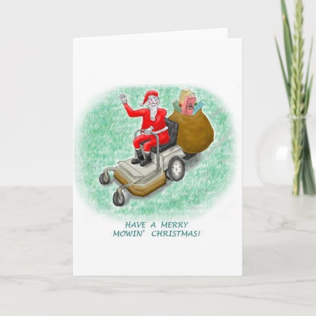 Carte de voeux verticale "Mowing Père Noël" (Devant)
