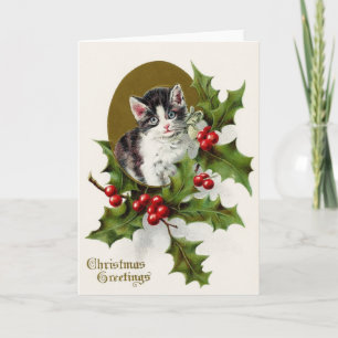 Carte de voeux victorienne de Noël de chaton et de