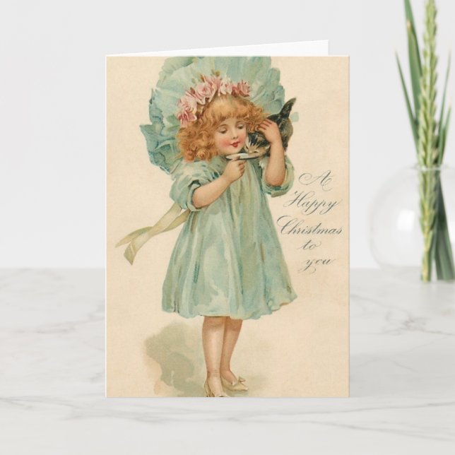Carte de voeux victorienne de Noël de fille et de (Devant)