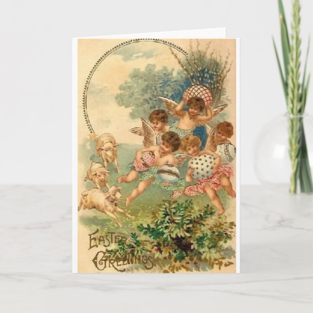 Carte de voeux victorienne de Pâques d'anges (Devant)