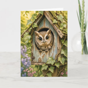 Carte de vœux vierge aquarelle chouette Peekaboo