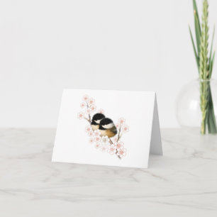 Carte de vœux vierge Chickadees Cerisier Fleur