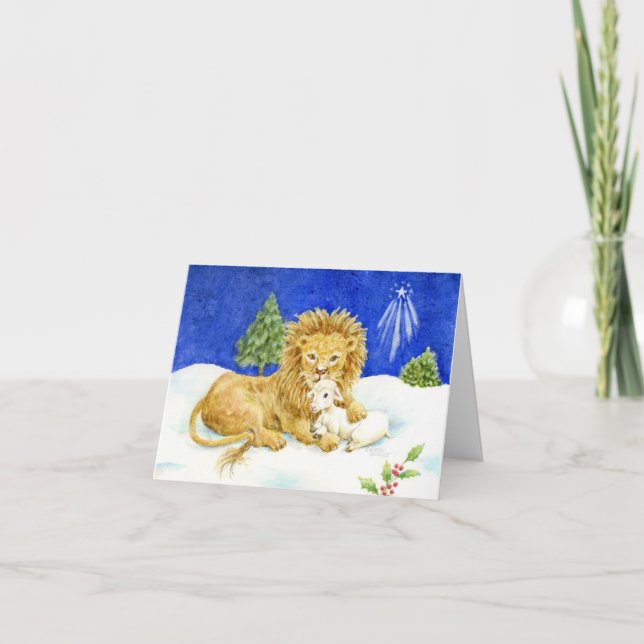 Carte de vœux vierge Lion et Agneau de Noël (Devant)