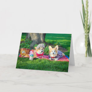 Carte de voeux vierge Picnic Corgis