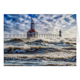Carte de vœux vierge tempête au phare de St Joseph