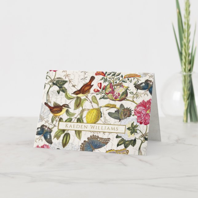 Carte de voeux vintage Botanique pliée (Devant)