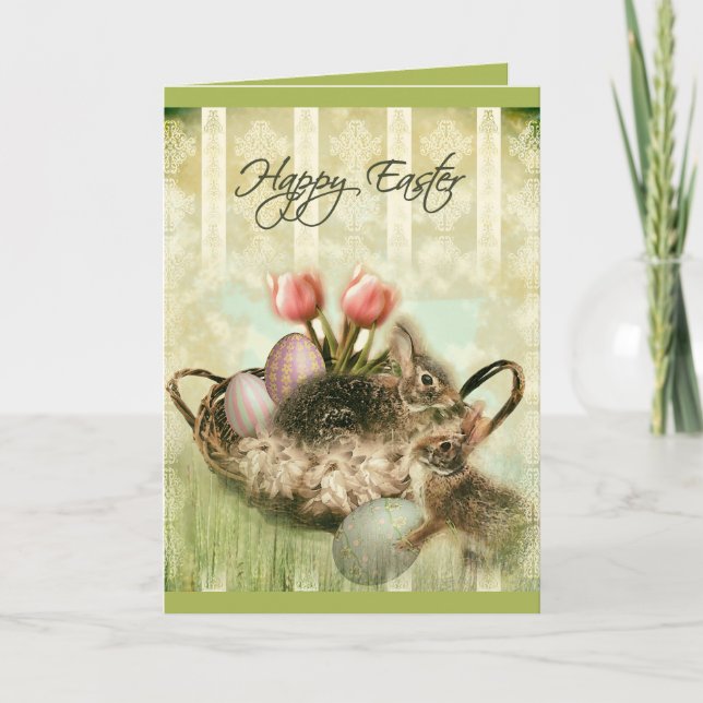 Carte de voeux vintage Bunny Pâques (Devant)