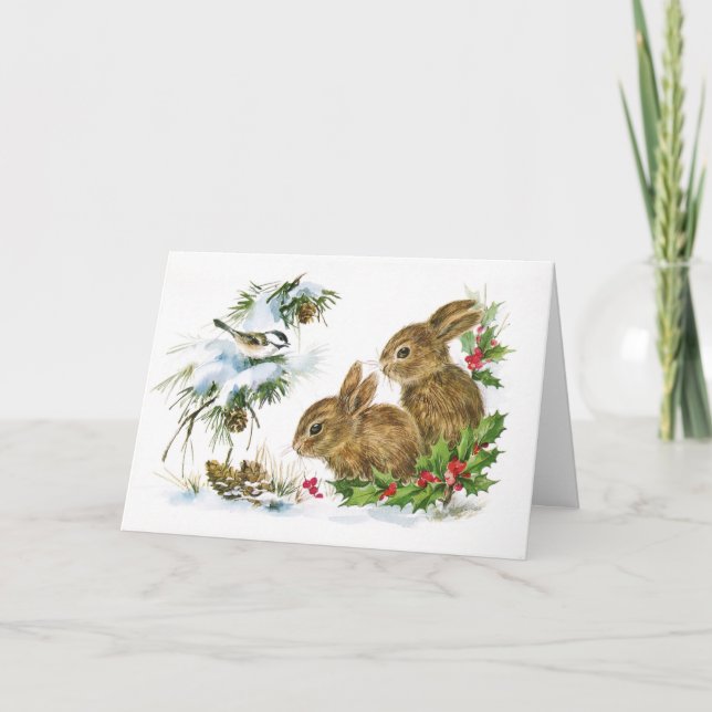 Carte de voeux Vintage Christmas Bunnies (Devant)