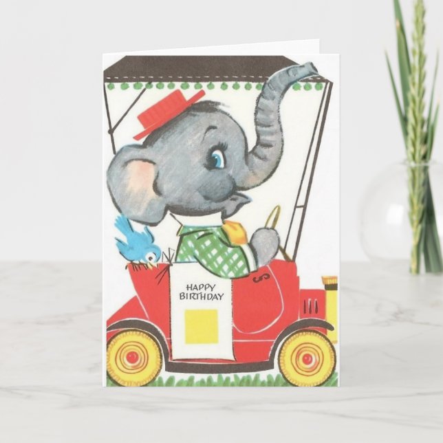Carte de voeux vintage d'anniversaire d'éléphant (Devant)