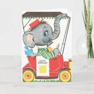 Carte de voeux vintage d'anniversaire d'éléphant