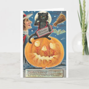 Carte de voeux vintage de chat noir de Halloween