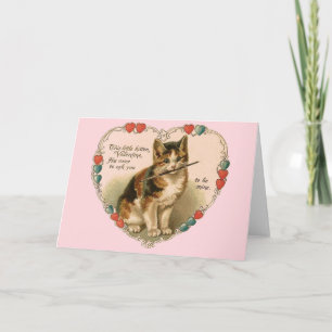 Carte de voeux vintage de Saint-Valentin de chaton