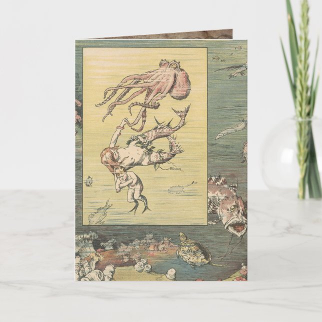 Carte de voeux vintage de sirène (Devant)