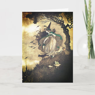Carte de vœux vintage de sorcière d'Halloween
