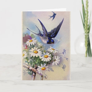Carte de voeux vintage Easter Blue Swallows