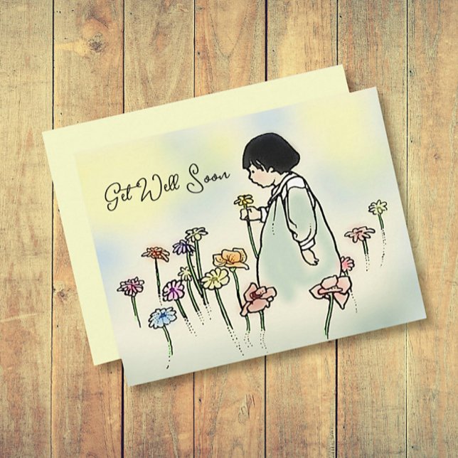 Carte de vœux vintage enfant aux fleurs pour un pr (Créateur téléchargé)