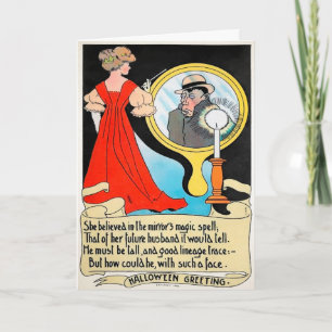Carte de voeux vintage Halloween Love Mirror