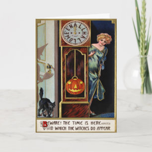 Carte de voeux vintage Halloween Midnight Witch
