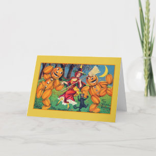 Carte de voeux vintage Halloween Witch Dance