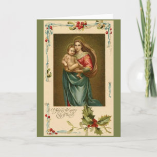 Carte de voeux vintage Madonna et Enfant Noël