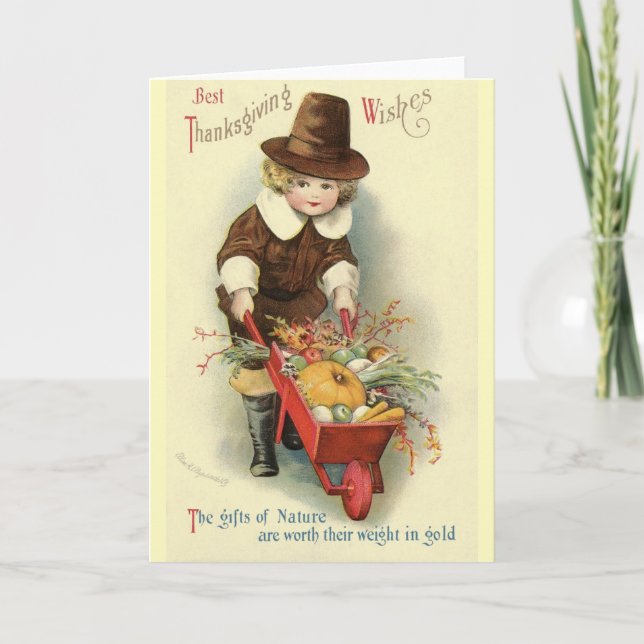 Carte de voeux vintage Pèlerin Thanksgiving (Devant)