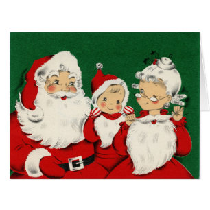 Carte de voeux vintage Père Noël Family Christmas