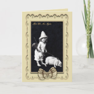 Carte de voeux vintage porcine et d'I de