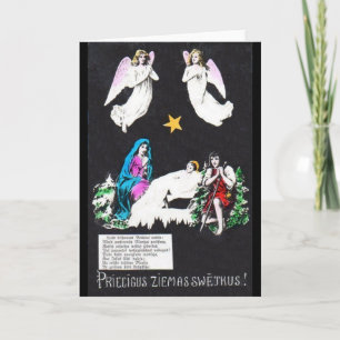 Carte de voeux vintage religieuse lettone de Noël