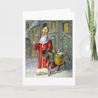 Carte de voeux vintage Saint Nicolas et Donkey