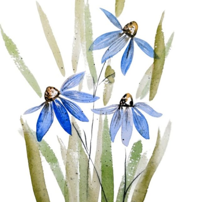 Carte de voeux Watercolor Blue Daisies (Créateur téléchargé)