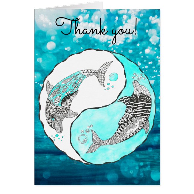 Carte de voeux Yin et Yang Dolphin Merci (Devant)