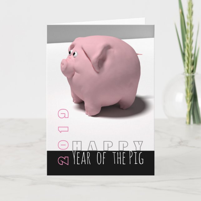 Carte de voeux Zodiac Joyeux Chine PIg Année 3D (Devant)
