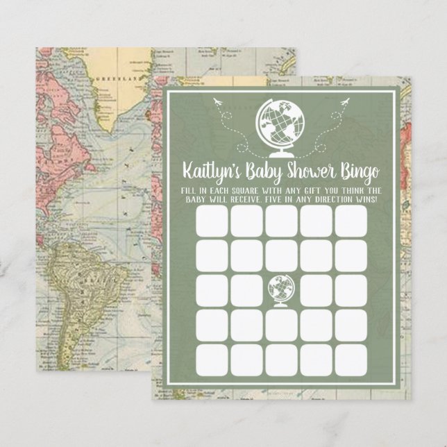 Carte de voyage Aventure Baby shower Bingo (Devant / Derrière)