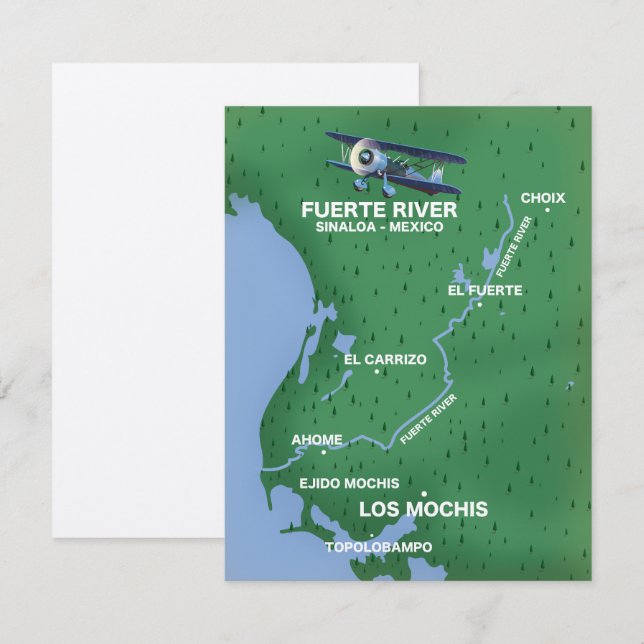 Carte de voyage de Fuerte River Sinaloa, Mexique (Devant / Derrière)
