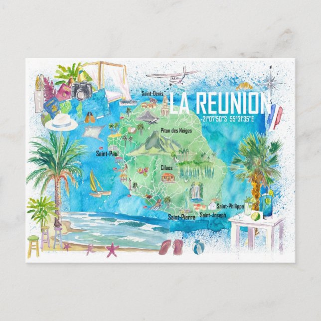 Carte de voyage de La Réunion illustrée (Devant)